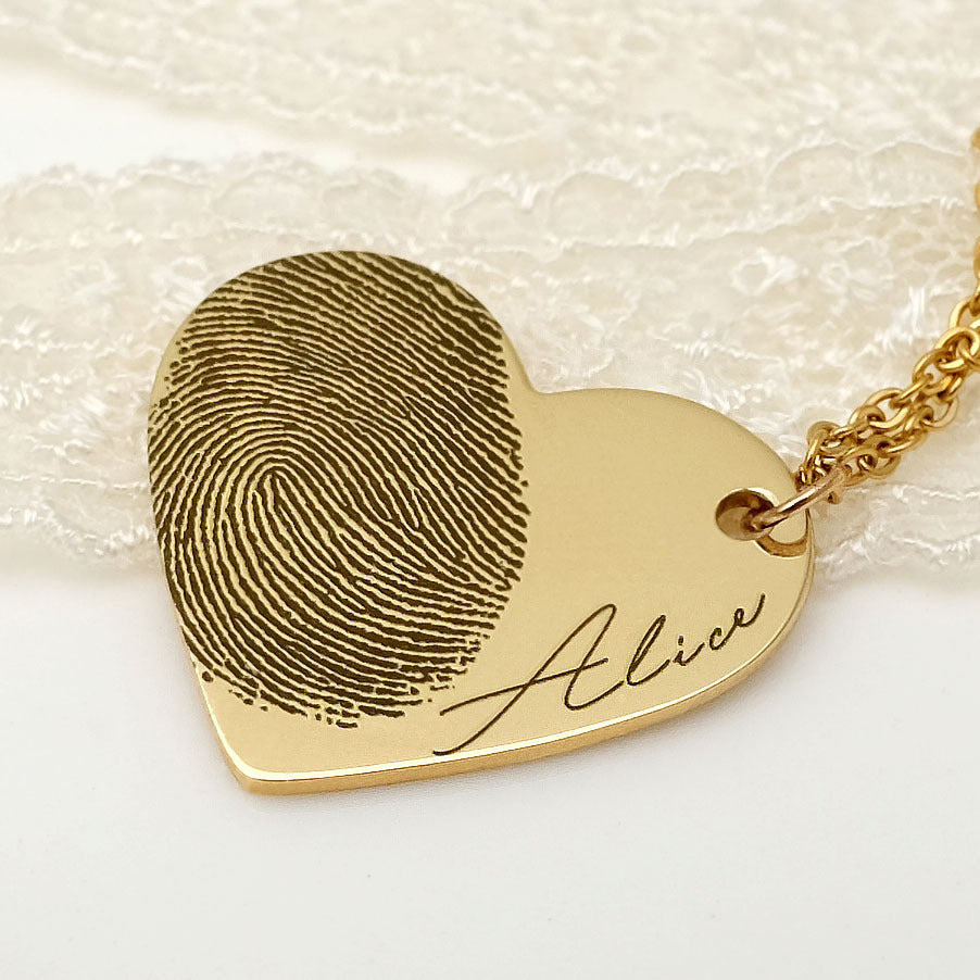 Personalized Fingerprint Heart shaped Necklace with Name