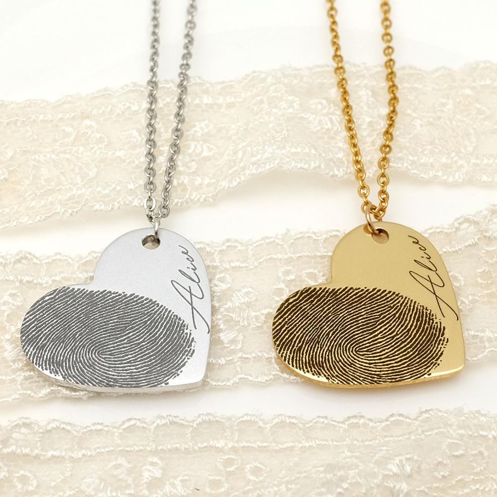 Personalized Fingerprint Heart shaped Necklace with Name