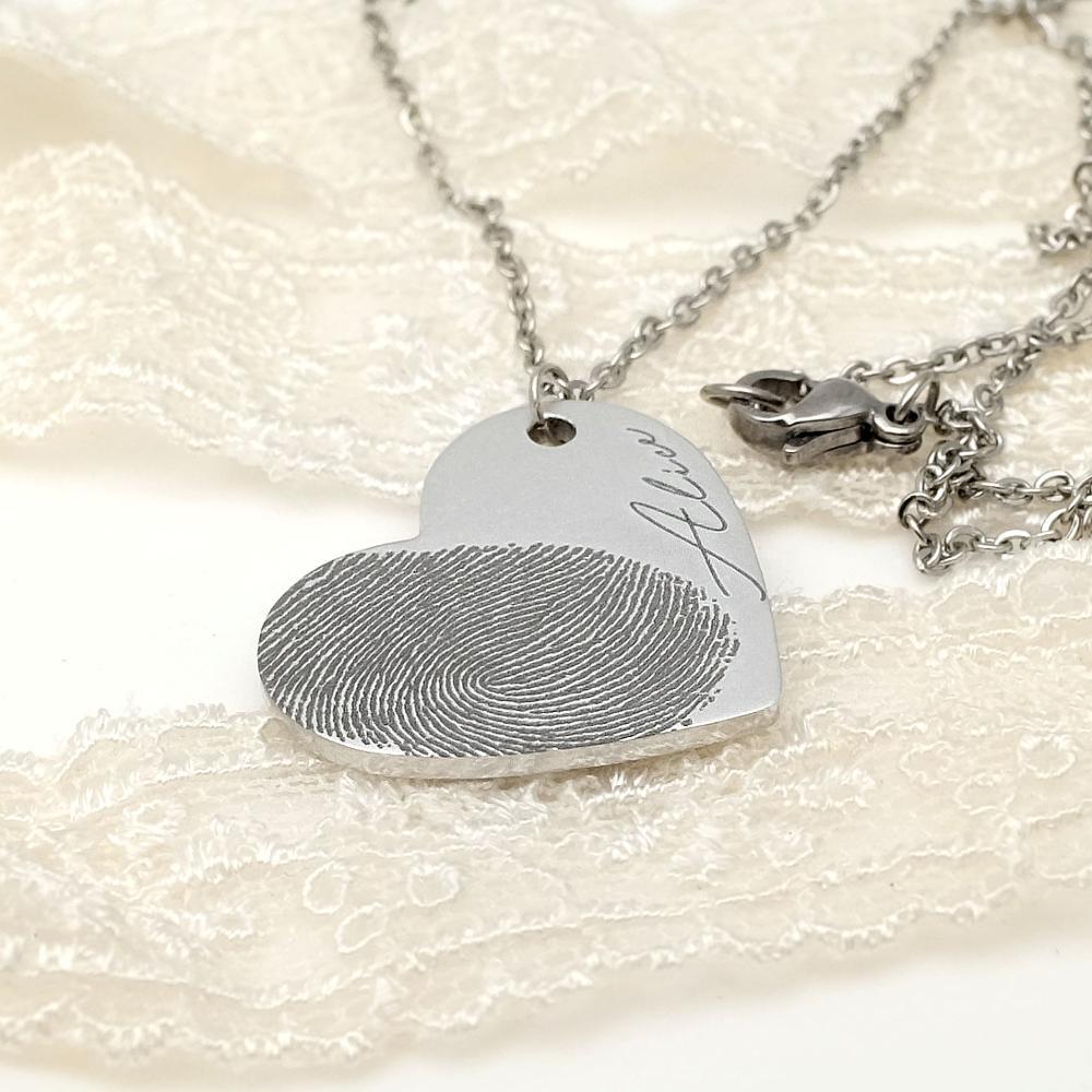 Personalized Fingerprint Heart shaped Necklace with Name