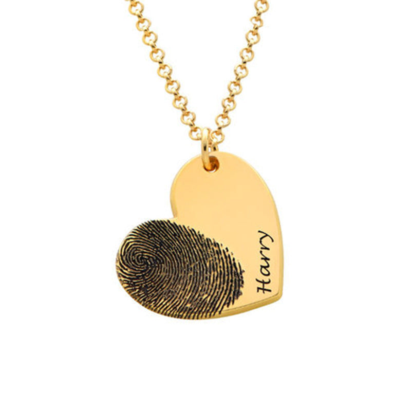 Personalized Fingerprint Heart shaped Necklace with Name