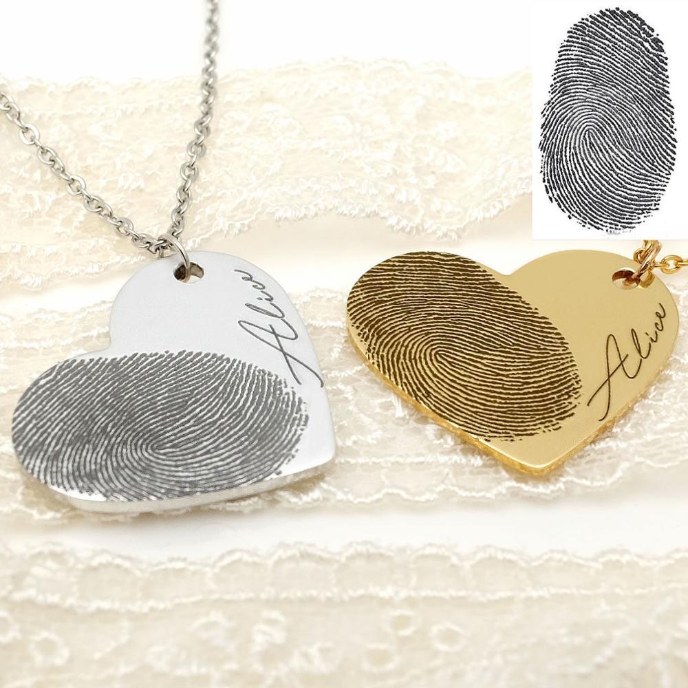 Personalized Fingerprint Heart shaped Necklace with Name