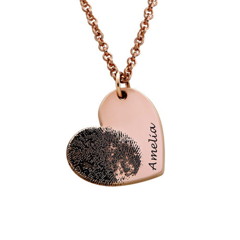 Personalized Fingerprint Heart shaped Necklace with Name