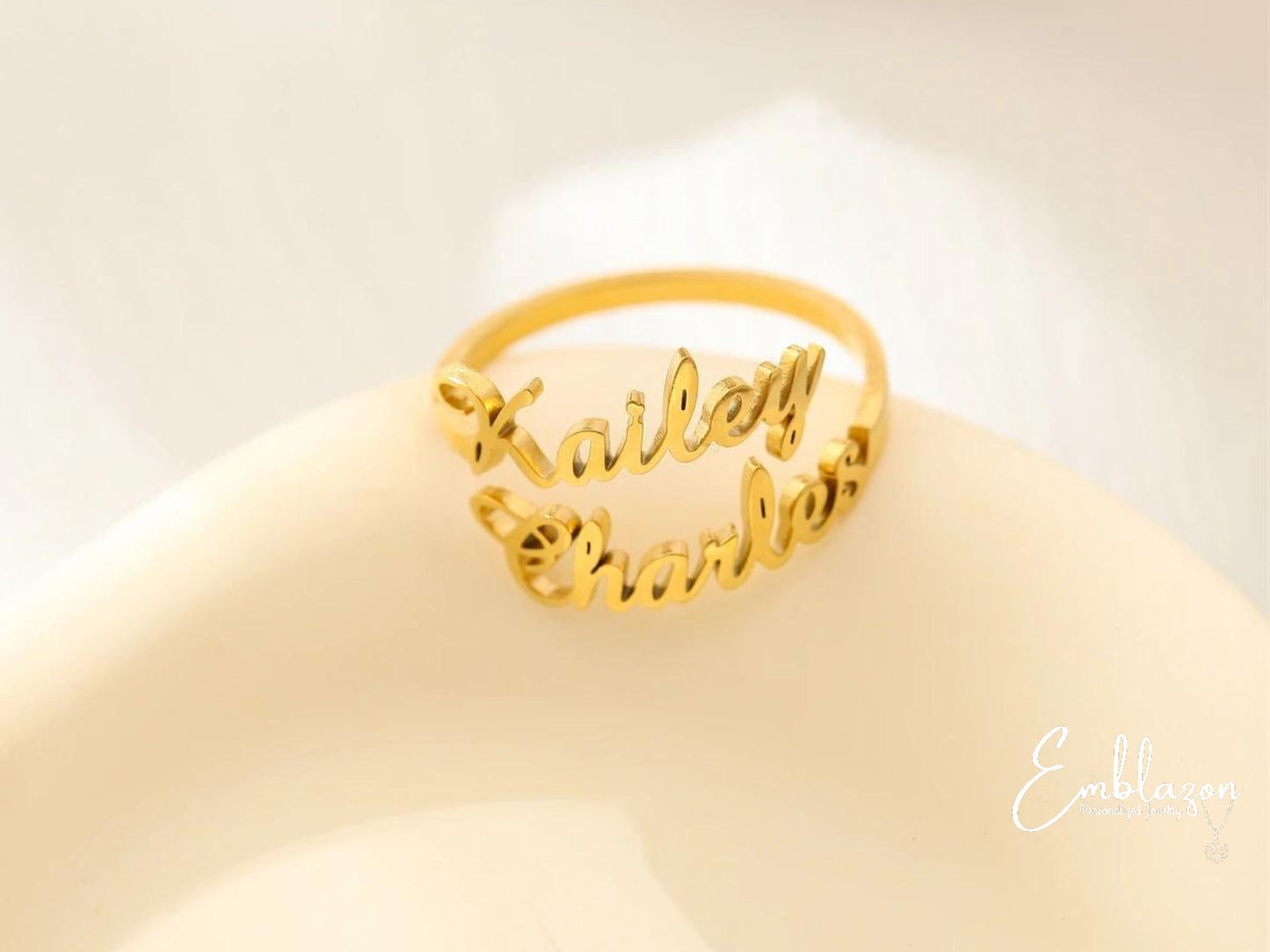 Personalized Two Names Adjustable Ring