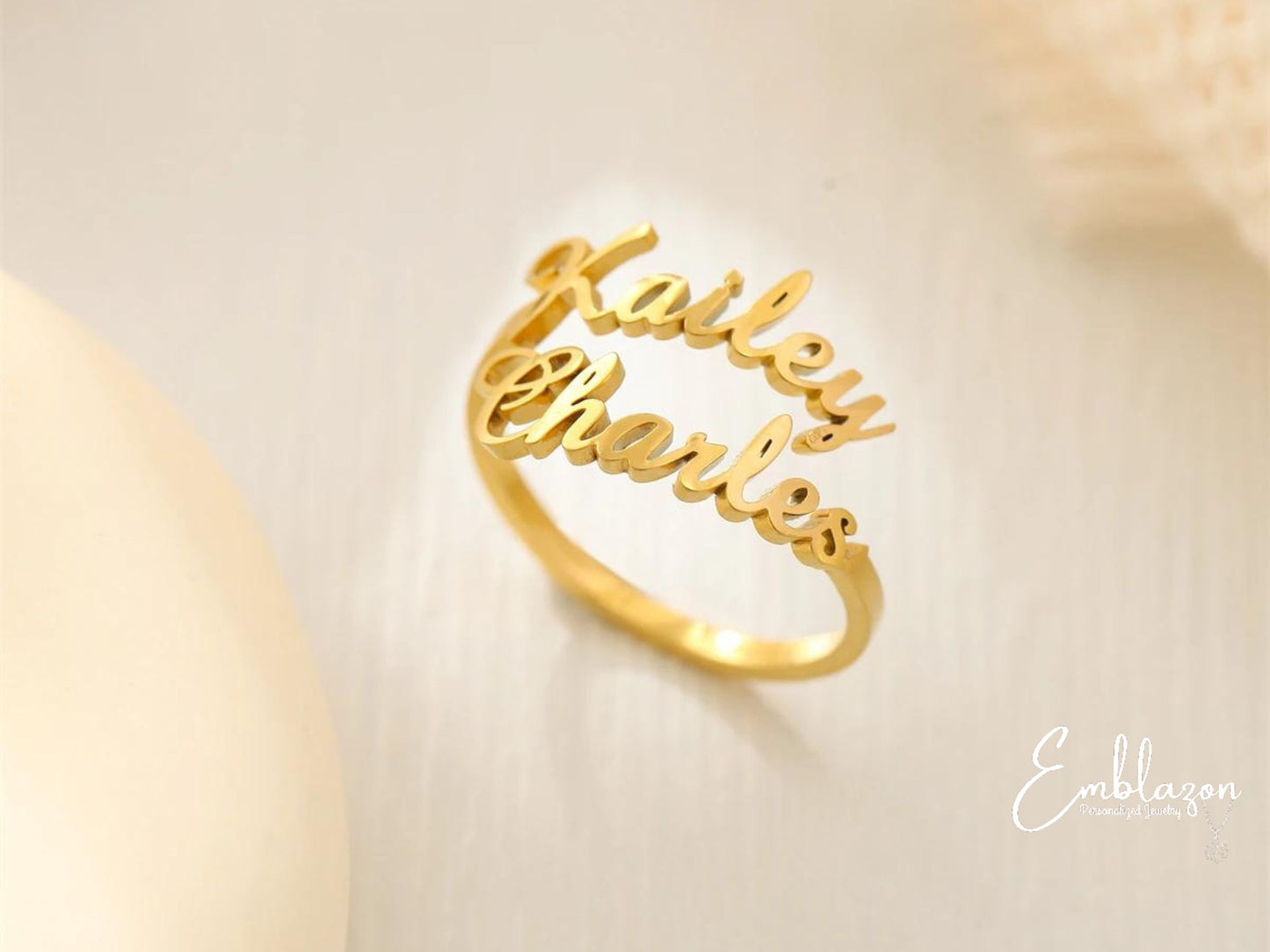 Personalized Two Names Adjustable Ring